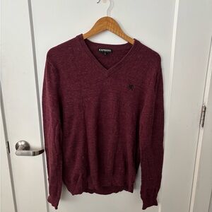 Express Men's Maroon V-Neck Sweater